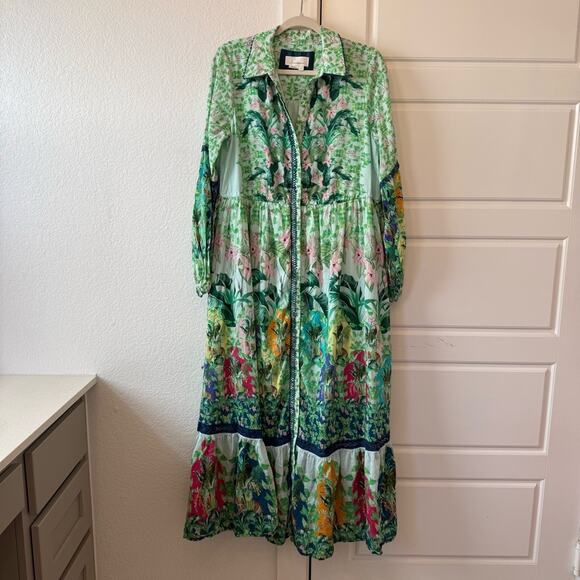 By Anthropologie Long-Sleeve Printed Maxi Shirt Dress - Picture 5 of 9